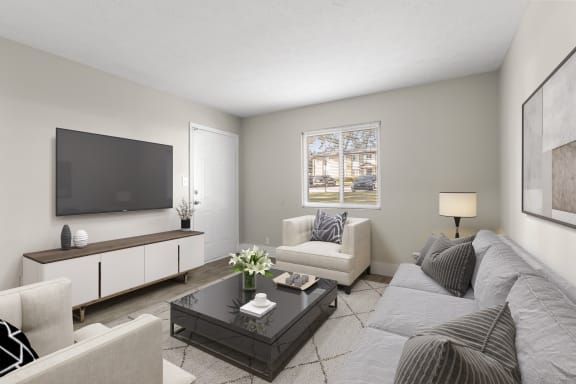 Open living room at Ridgewood Apartments, Lawrenceville, GA