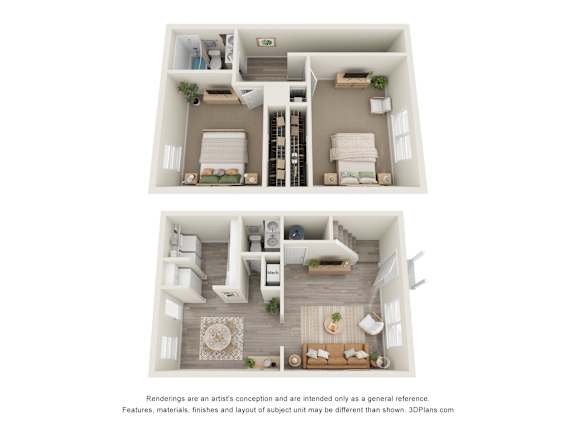 2 bedroom floor plan | 950 Sq. Ft. at Bradford Gwinnett Townhomes, Norcross, GA 30071