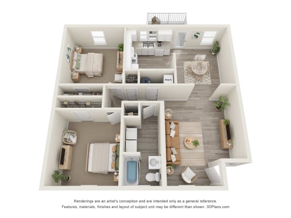 2 bedroom floor plan | 1,066 Sq. Ft. 2 bedroom floor plan | 1,066 Sq. Ft. at Bradford Gwinnett Townhomes, Norcross