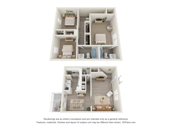 3 bedroom floor plan | 1,328 Sq. Ft. at Bradford Gwinnett Townhomes, Norcross Georgia