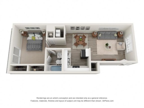 1 bed 1 bath floor plan I | 820 Sq. Ft. at Georgian Oaks Apartments l &amp; ll* Apartments, Georgia