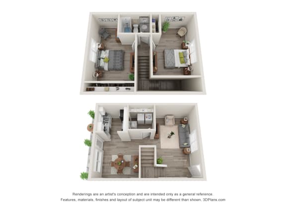 Floor Plan  2 Bedroom Floorplan | 998 Sq. Ft. at Northgate Townhomes in Tucker, 30084