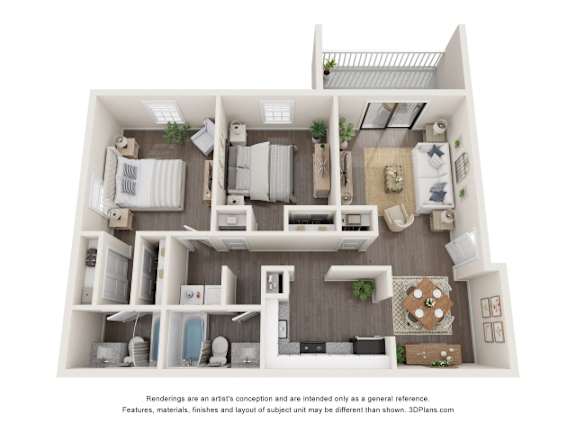 Floor Plan  A 3D floor plan of a house with a kitchen, living room, and bathroom.