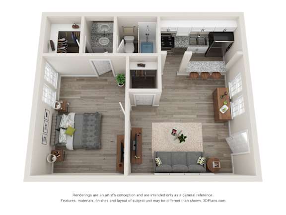 Floor Plan  1 Bed floorplan at Pinewood Townhomes, Georgia, 30084