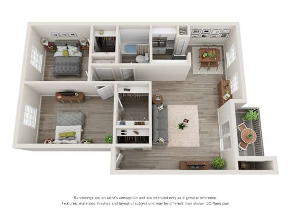 Floor Plan  2 Bed floorplan at Pinewood Townhomes, Tucker, GA, 30084