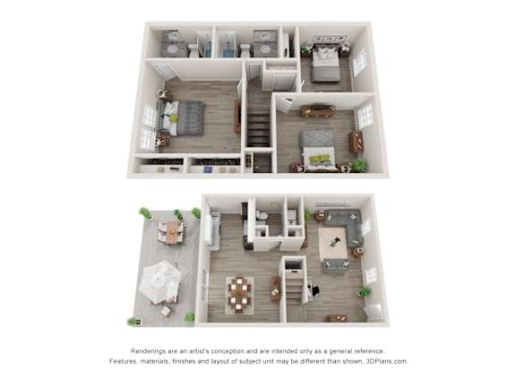 Floor Plan  3 Bedroom floorplan at Pinewood Townhomes, Tucker, 30084