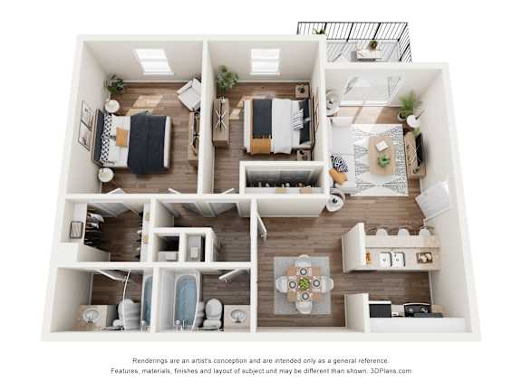 Floor Plan  2 Bedroom floorplan at The Reserve at Brookhaven, Atlanta, GA, 30329