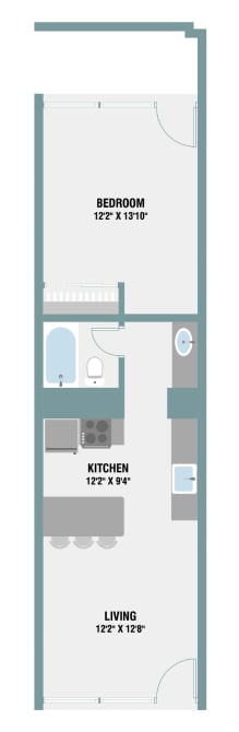 1 Bedroom Floor Plan at The Palms on Main, Columbia, 29201