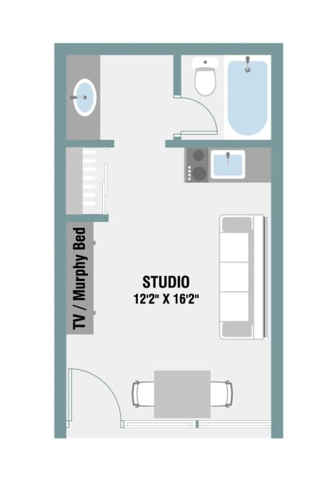 Studio Floor Plan at The Palms on Main, Columbia South Carolina