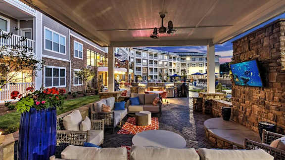 Outdoor Lounge With TV at Residence at Tailrace Marina, North Carolina, 28120