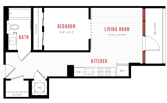 Studio 1 bath floor plan B at Press House, Washington, DC