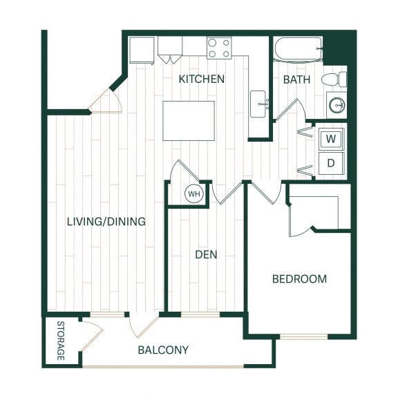 Floor Plan  1 Bedroom 1 Bathroom Moss Floor Plan at Sonder Fields Apartments, Happy Valley, Oregon, 97015