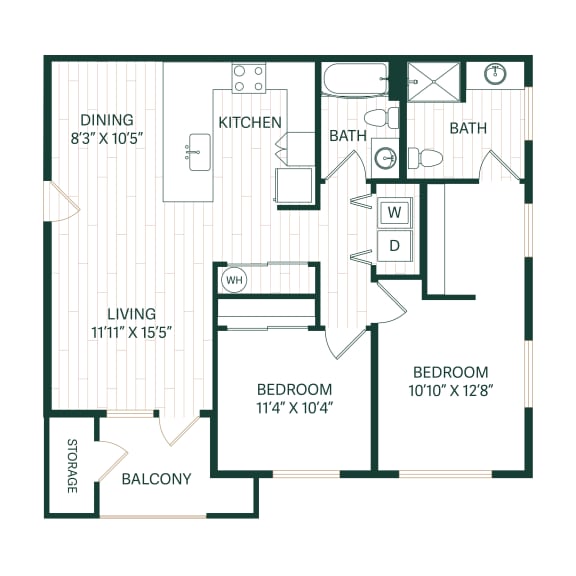 Floor Plan  2 Bedroom 2 Bathroom Forest Floor Plan at Sonder Fields Apartments, Oregon, 97015