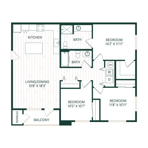 Floor Plan  3 Bedroom 2 Bathroom Juniper Floor Plan at Sonder Fields Apartments, Happy Valley, OR, 97015