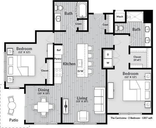 The Carrissima Floorplan at The Harrison, Newtown Square, PA, 19073
