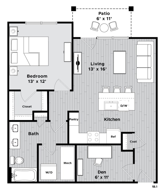 1b1 Floor Plan at Madison Prickett Preserve, Yardley, 19067