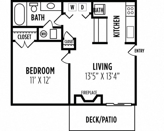 1 bedroom floorplan at Laurel Oaks, Raleigh, NC, 27613