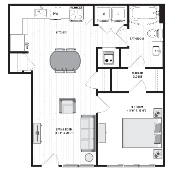 699 square foot 1 bedroom floor plan at Carmel Vista, McDonough
