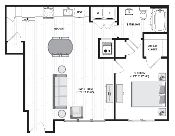 839 square foot 1 bedroom floor plan at Carmel Vista, McDonough