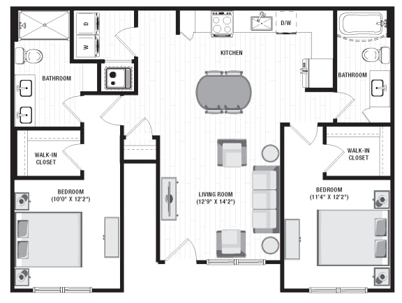 1092 square foot 2 bedroom floor plan at Carmel Vista, Georgia