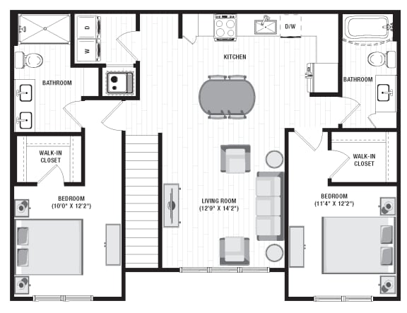 1177 square foot 2 bedroom's floor plan at Carmel Vista, McDonough