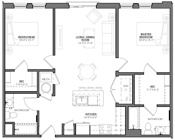 Thoughtfully designed two-bedroom home with modern features and natural light at Highland Terrace apartments located in Richmond's Highland Park neighborhood