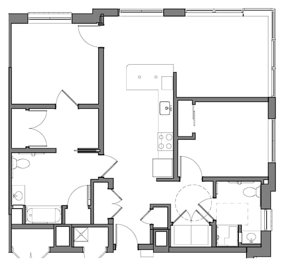 A black and white floor plan of a house with multiple rooms.