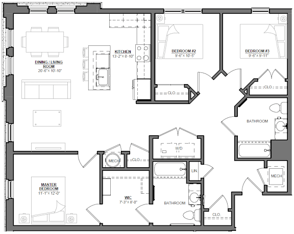 Thoughtfully designed three-bedroom home with modern features and natural light at Highland Terrace apartments located in Richmond's Highland Park neighborhood