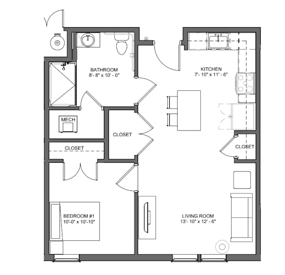 Floor Plan  A black and white floor plan of a house with labeled rooms.