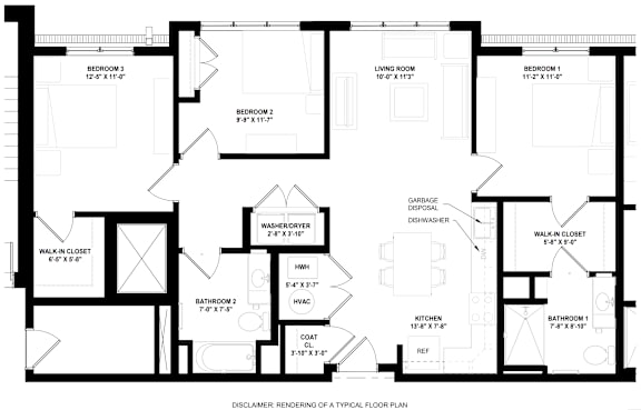A black and white image of a typical floor plan of a house.
