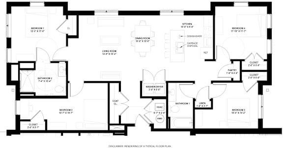 A black and white image of a floor plan for a home.