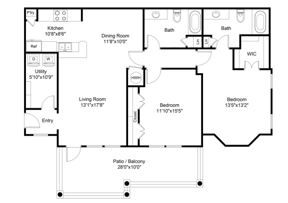 2 bed 2 bath B1 Floor Plan at The Veranda, Lawrenceville, 30044