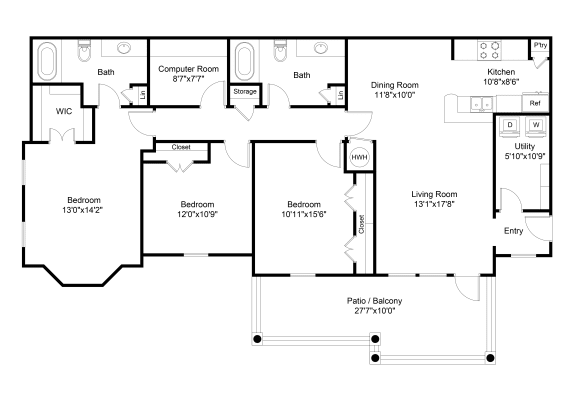 2 bed 2 bath B2 Floor Plan at The Veranda, Lawrenceville, 30044