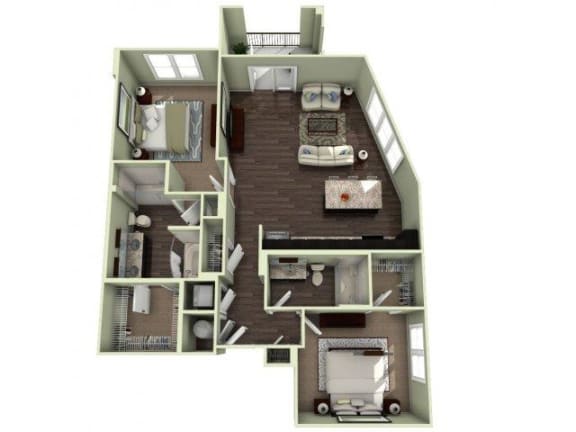1133 Square-Feet 2 bedroom 2 bathroom GRANDOVER Floor Plan at LaVie Southpark, North Carolina