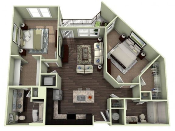 1069 Square-Feet 2 bedroom 2 bathroom GROVEPARK Floor Plan at LaVie Southpark, North Carolina, 28209