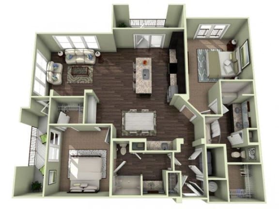1329 Square-Feet 2 bedroom 2 bathroom Sanctuary Floor Plan at LaVie Southpark, Charlotte
