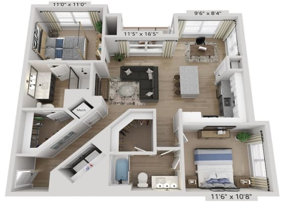 2 bedroom 2 bath B at Elwood Apartments, North Carolina