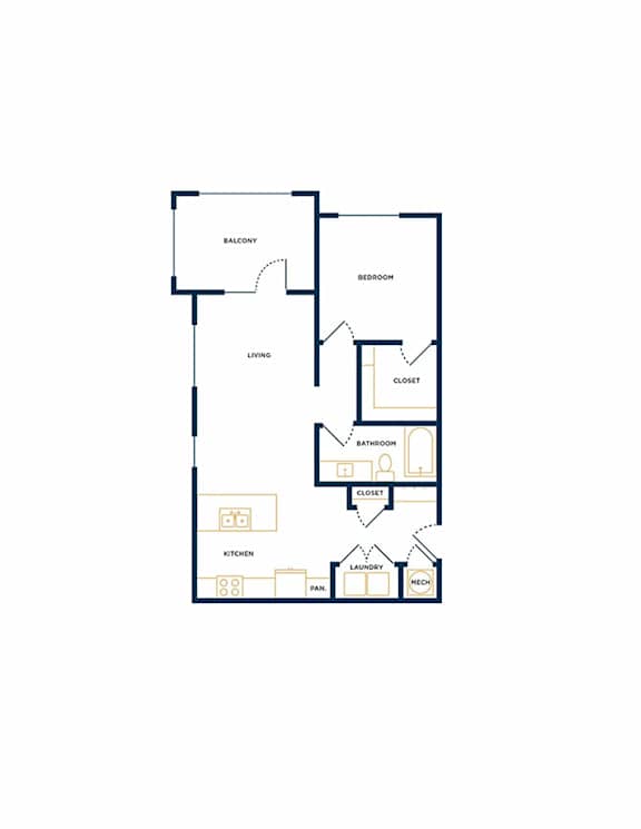A1-1 One Bedroom One Floorplan at Folksong Apartments, Flowery Branch, 30542