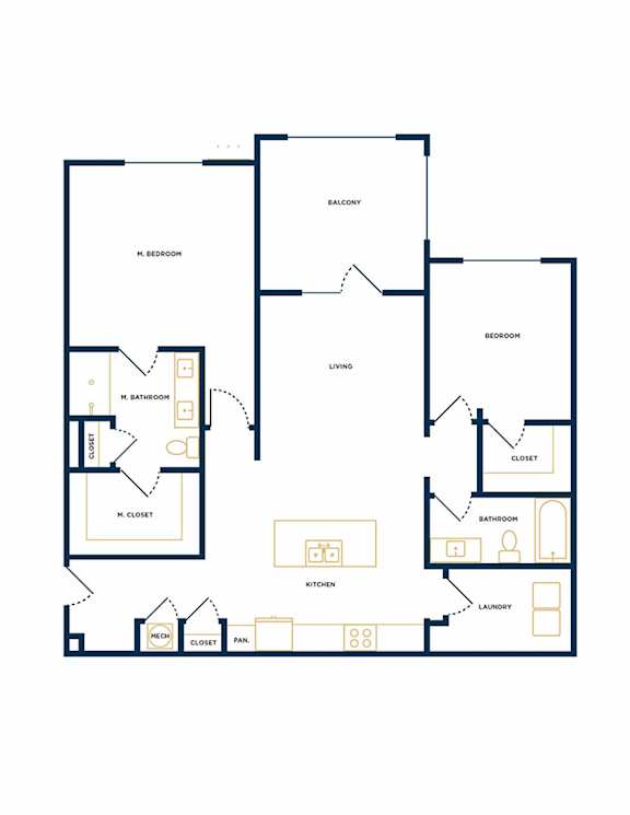 B1.1 Two Bedroom Two Floorplan at Folksong Apartments, Georgia 30542