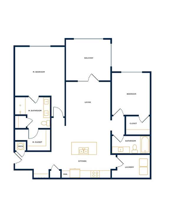 B1-HC Two Bedroom Two Floorplan at Folksong Apartments, Georgia