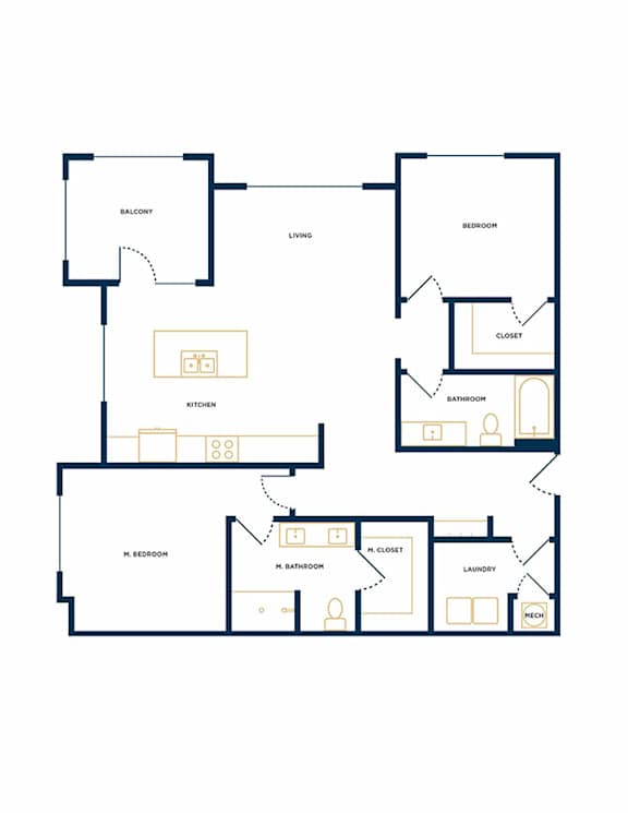 B2 Two Bedroom Two Floorplan at Folksong Apartments, Flowery Branch, GA 30542