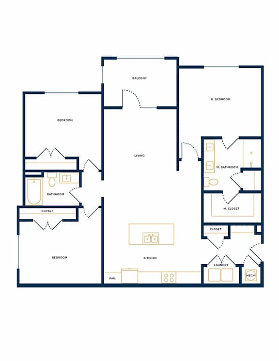 C1 Three Bedroom Two Floorplan at Folksong Apartments, Flowery Branch, Georgia