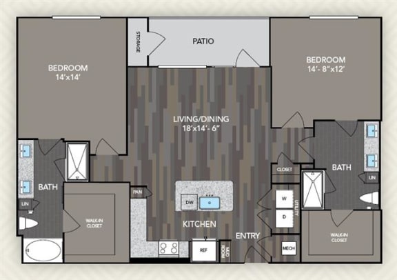1318 Square-Feet 2 bed 2 bath B1 B5 Floor Plan at The Alden at Cedar Park, Cedar Park