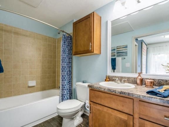 a bathroom with a sink toilet and a bath tub