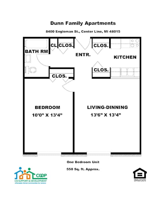 A floor plan for the Dunn Family Apartments.