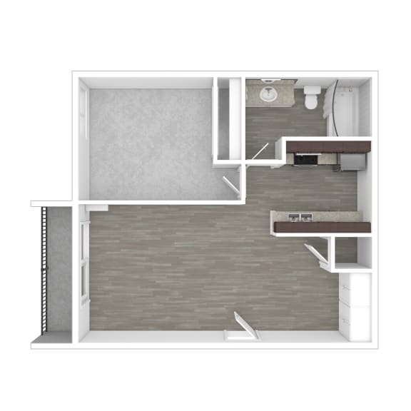1 bed 1 bath floor plan at Monterra Ridge Apartments, California