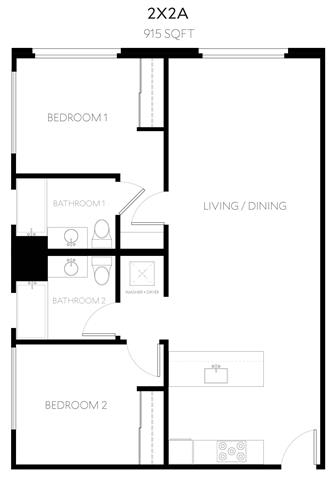 2 Bedroom 2 Bath Floor plan at the perch, Los Angeles