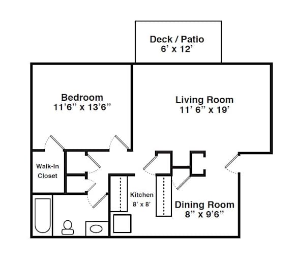 Floor Plan for 1 Bedroom 1 Bath Large