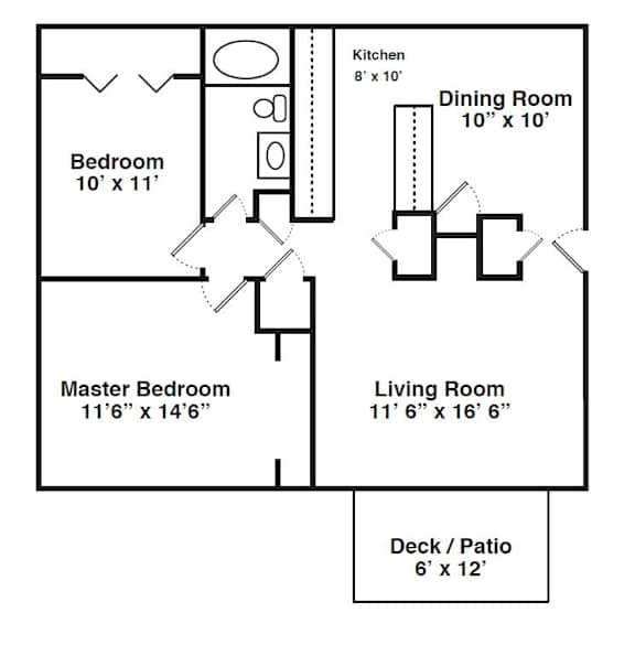 Floor Plan for 2 Bedroom 1 Bath Small
