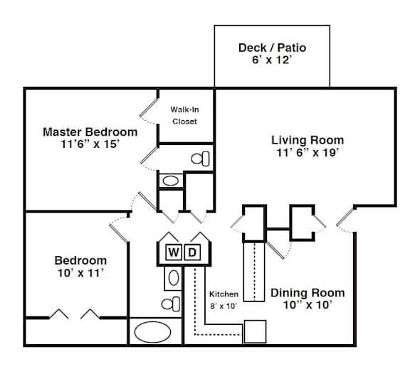 Floor Plan for 2 Bedroom 1 Bath Large